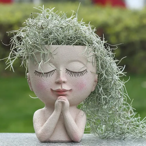 Vista 8 de Macetas de cara para suculentas, maceta de flores, bonita maceta de cabeza, macetas para plantas de interior y exterior