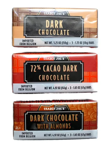 Vista 8 de Trader Joe's - Barras de chocolate negro belga paquete variado de 3 – Total 9 barras, 1.7 onzas