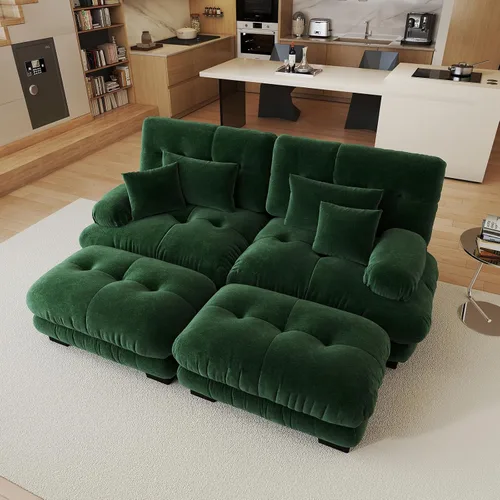 Vista 84 de Sofá modular de gran tamaño de 94 pulgadas, sofás seccionales grandes de color beige y blanco para sala de estar, juego de sofá de terciopelo, sofás