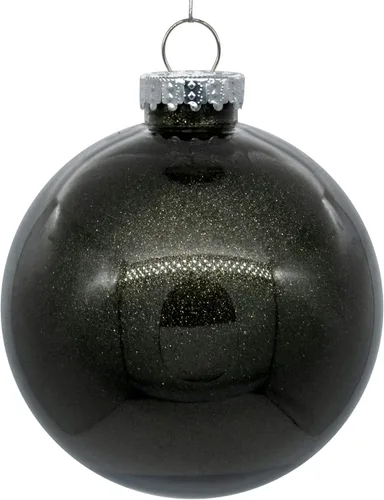 Vista 4 de Vickerman Adorno navideño de bola transparente de 3 pulgadas con interior de purpurina dorada antigua. Oro envejecido