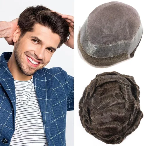 Vista 23 de HAPPY&CC Pieza del sistema de cabello humano Toupee para hombre Mono Lace #1 Negro Azabache