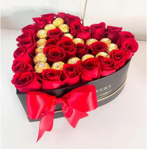 Vista 6 de UNIKPACKAGING Juego de 3, flores en forma de corazón/cajas de regalo (negro)