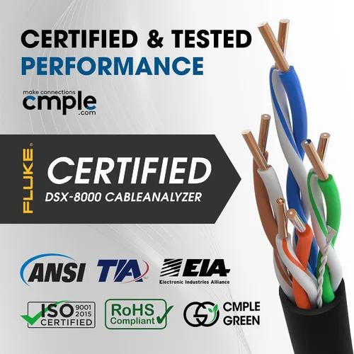 Vista 3 de Cmple - Cable Plenum Cat5e de 1000 pies, CMP, Negro, 350MHz Gigabit Ethernet Red Sólida Internet Bulk UTP