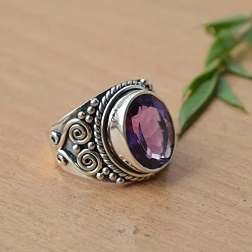 Vista 2 de Anillo de plata de ley 925 maciza de amatista natural joyería hecha a mano joyería bohemia de febrero Piedra preciosa amatista