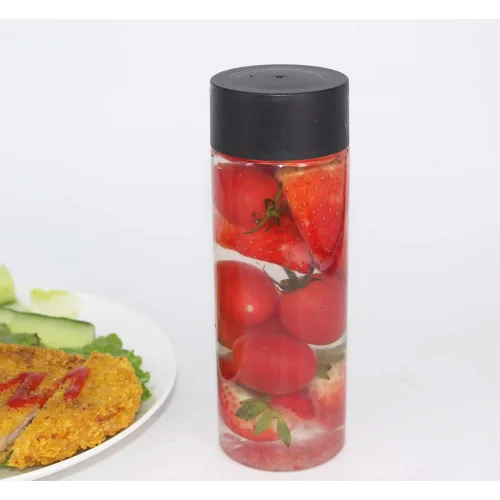 Vista 5 de zmybcpack Paquete de 24 botellas de plástico PET transparente de 10 onzas (10.1 fl oz) con tapas negras, botellas de plástico para batidos ideales