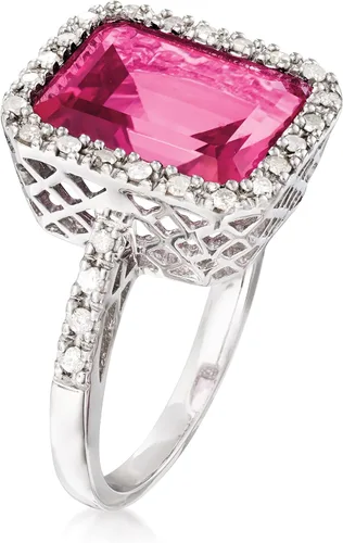 Vista 3 de Ross-Simons Anillo de topacio rosa de 6.50 quilates y diamantes de .25 qt t.w en plata de ley