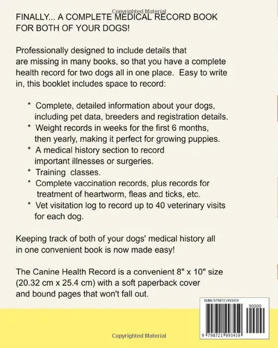 Vista 2 de Canine Health Record 8" x 10" Complete Dog Health Record Book for 2 Dogs, Dog & Puppy Vaccine Vaccination Shot Record, Puppies Pet Medical Health
