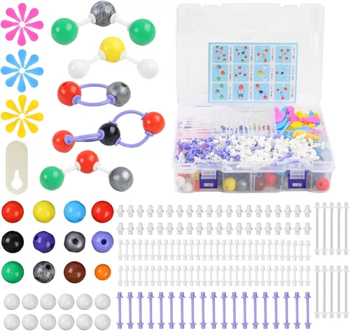 Vista 9 de Kit de modelo molecular de química de 207 piezas, 79 átomos, 18 orbitales de nube de electrones, 110 enlaces de enlaces, molécula de química
