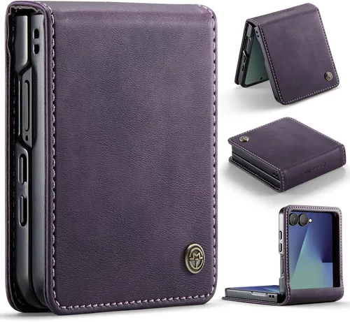 Vista 98 de Funda tipo cartera para Samsung Galaxy Z Flip 7 de piel con tarjetero y función atril, cierre magnético, bloqueo RFID, TPU a prueba de golpes Negro