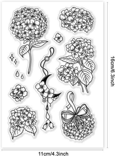 Vista 2 de PH PandaHall Sellos transparentes de hortensias, sellos de silicona con flores, sellos de goma para álbumes de fotos, tarjetas de vacaciones