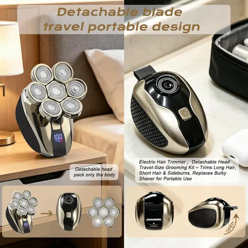 Vista 5 de Afeitadoras de cabeza 7D para hombres calvos, maquinilla de afeitar eléctrica a prueba de agua para hombres con pantalla LED, afeitadoras de cabeza