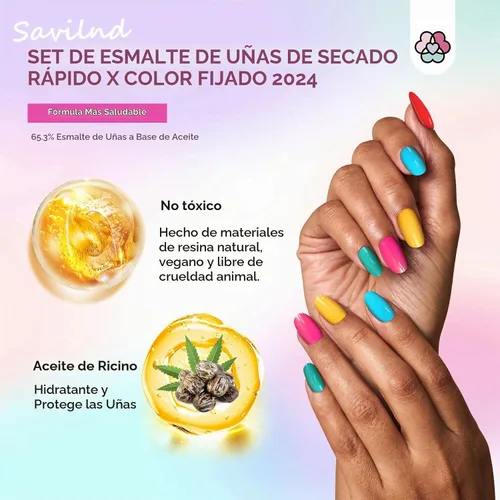 Vista 3 de SAVILAND Juego de esmalte de uñas secado al aire: 36+3 colores kit de esmalte de uñas rojo rosa azul purpurina esmalte de uñas regular con capa base