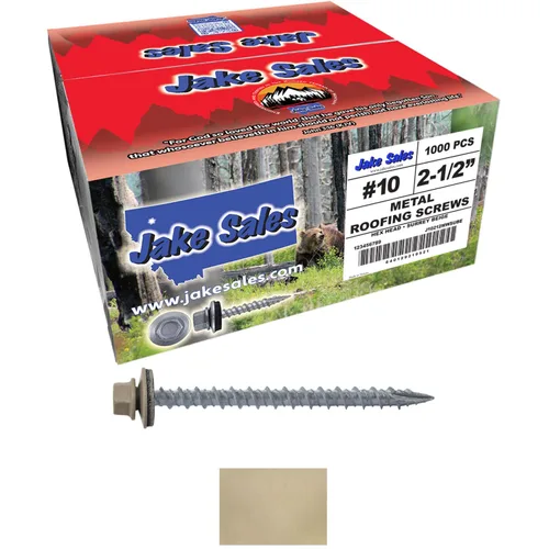 Vista 39 de 10 tornillos para techos de metal gris ABC de 2-1/2 pulgadas, cabezal de arandela hexagonal, arranque automático/roscado, arandela EPDM. 1 bolsa