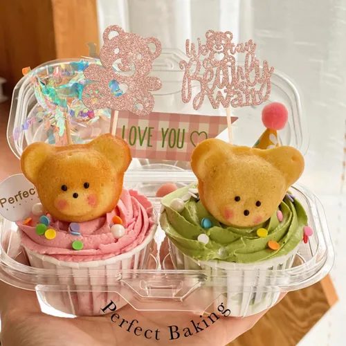 Vista 3 de Rsstarxi Paquete de 24 Adornos para Cupcakes We Can Bearly Wait con Purpurina de Oso para Baby Shower, Palillos Decorativos para Cupcakes