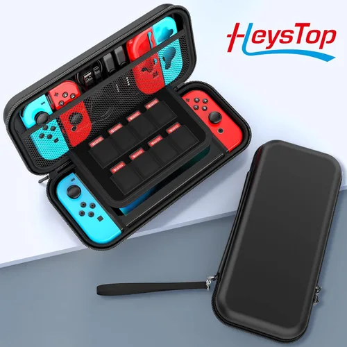 Vista 7 de Heystop - Funda de transporte para Nintendo Switch con protector de pantalla 9 en 1 kit de accesorios para Nintendo Switch y 6 unidades de agarre