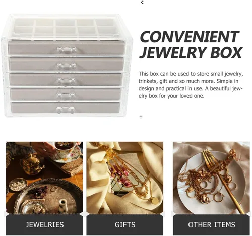 Vista 9 de EXCEART Organizador de joyas con cajones de 5 niveles, organizador de joyas enorme, vitrina de joyería para mujeres, anillos, aretes, collar