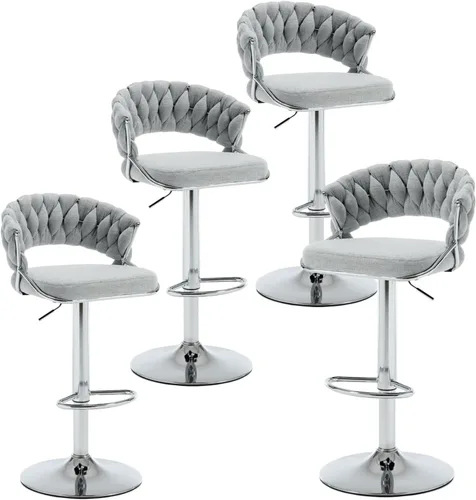 Vista 10 de HEAH-YO Juego de 2 taburetes de bar tejidos, taburetes de bar ajustables con respaldo y base dorada maciza, taburetes de cocina giratorios de Negro