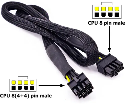 Vista 4 de CPU, 8 pines macho a CPU, 8 (4+4) pines macho EPS-12V, cable adaptador de alimentación para la fuente de alimentación modular EVGA