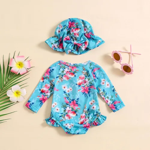 Vista 107 de Traje de baño de una pieza con cremallera de manga larga para bebé niña con gorro