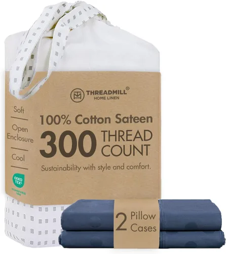 Vista 11 de Threadmill Juego de fundas de almohada tamaño king de 2 piezas - 100% algodón puro de 300 hilos, tejido de satén beige - Fundas de almohada ultra
