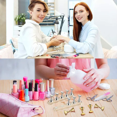 Vista 7 de Juego de 2 soportes de práctica de uñas acrílicas, soporte magnético para exhibición de uñas, herramienta de manicura con masilla adhesiva