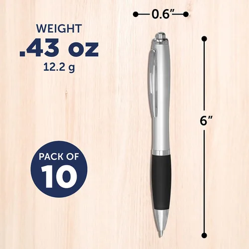 Vista 5 de DISCOUNT PROMOS - Bolígrafos personalizados con agarre de goma y tinta negra, paquete de 10 unidades, diseño ergonómico, ideal para oficina