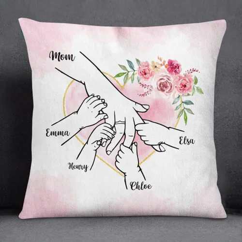 Vista 8 de Hands Holding Hand Floral Heart I Love Being Mom, Personalized Pillow, Gifts for Mom Mother from Kids Children Mothers Day Option 1