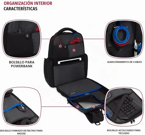 Vista 5 de SwissGear Mochila para laptop para juegos con puerto de cargador (USB), azul/negro