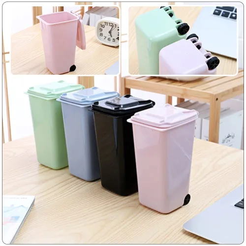 Vista 3 de Tofficu 3 piezas Mini bote de basura con tapa, cubo de basura multifuncional de escritorio para oficina y hogar, soporte de basura compacto