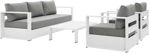 Vista 3 de Modway Tahoe - Juego de 4 piezas de aluminio para patio al aire libre en gris carbón