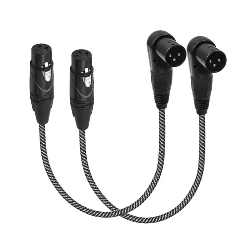 Vista 9 de Cable XLR de ángulo recto hembra a macho de 1.5 pies, cable adaptador XLR de 3 pines de 90 grados, conectores de bloqueo de aleación de zinc, doble