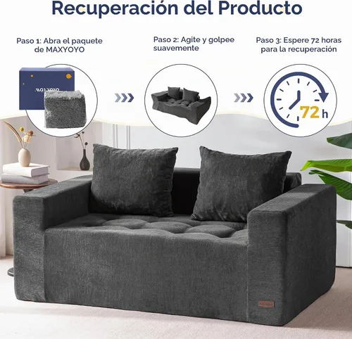 Vista 7 de MAXYOYO Sofá modular de 61 pulgadas, sofá biplaza sin hueso con asiento profundo, tapizado de felpilla, cómodo sofá para sala de estar, no requiere