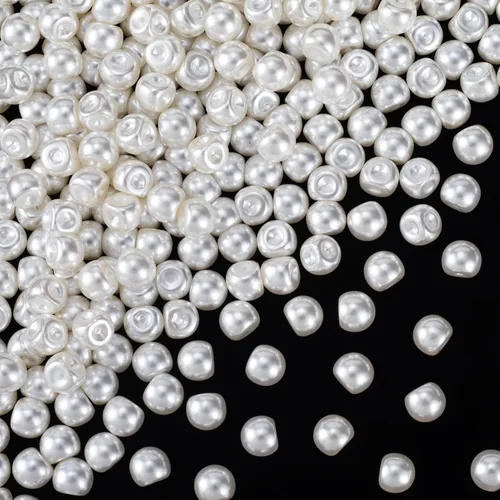 Vista 9 de HINZIC 100 botones redondos de perlas de 0.394 pulgadas a granel con agujero, accesorios de decoración de cuentas de perlas de plástico blanco