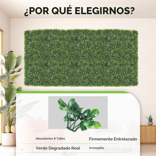 Vista 4 de Paneles de pared de césped artificial, 8 paneles de pared de seto de boj de 10 x 10 pulgadas con 100 bridas, paneles de boj para telón de fondo