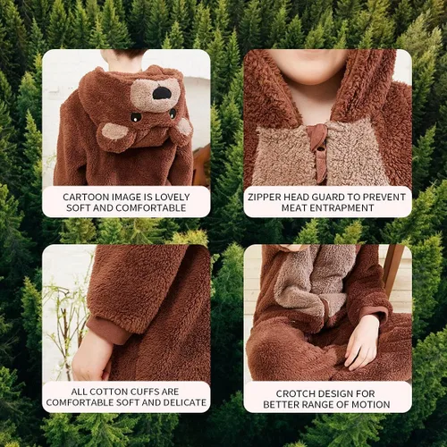Vista 5 de COSUSKET Pijama de franela de ajuste cómodo para niños y niñas, Marrón