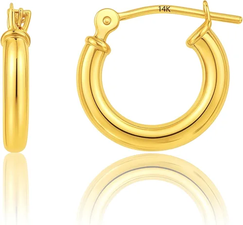 Vista 22 de Solid 10K or 14K Gold 12MM to 50MM Hoop Earrings for Women 10K oro blanco