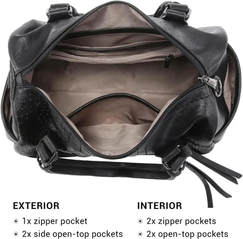 Vista 5 de Dasein Bolso para mujer de cuero vegano suave, diseño de barril, grande, tipo "hobo", con asa superior, bolso de trabajo, de mano, de hombro