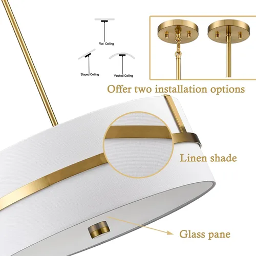 Vista 2 de HYDELITE Lámpara colgante dorada con tambor moderno 4 luces con pantalla de lino para comedor, sala de estar, dormitorio, isla de cocina