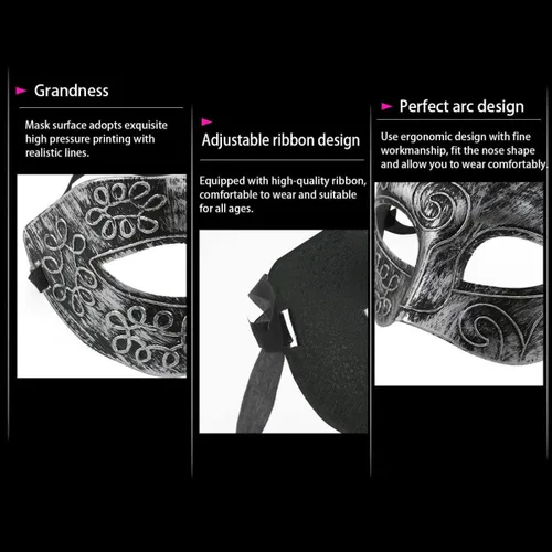 Vista 3 de ABOOFAN Máscara de mascarada para hombres y adultos, máscara romana de baile muscial veneciano, máscara de fiesta de Halloween, cosplay, máscara