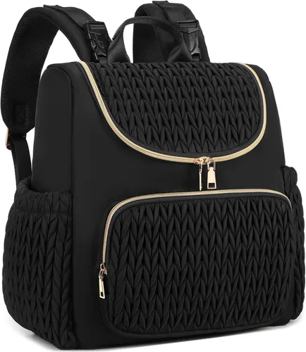 Vista 13 de LORADI Mochila ligera para pañales con clips para cochecito, bolsillos aislados, artículos esenciales para baby shower (nailon, negro)