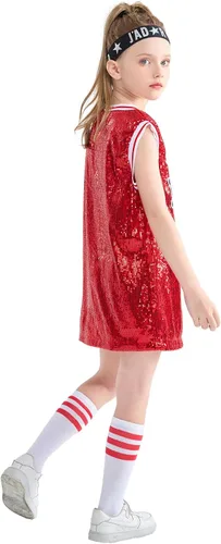 Vista 5 de LOLANTA Ropa de baile Hip Hop para niñas, vestido de lentejuelas para niños, camiseta larga sin mangas de jazz para animadoras