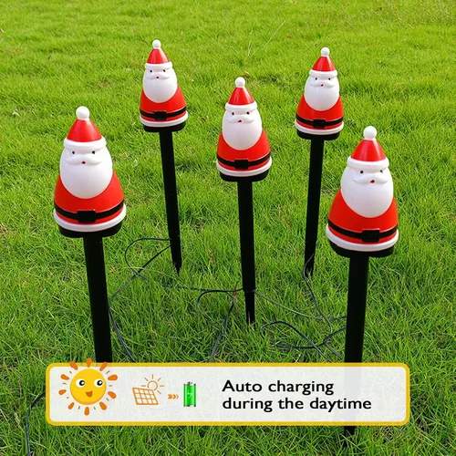 Vista 4 de FANFX Luces Solares de Navidad, Marcadores de Sendero Luces de Pasarela con Carga/Iluminación Automática, Decoraciones Impermeables de Navidad