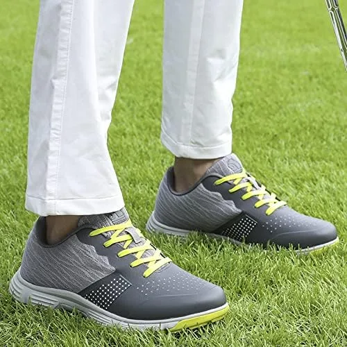 Vista 6 de THESTRON Zapatos de golf para hombre, de malla, transpirables, transpirables, para golf, caminar, 7 puntas, tenis de golf