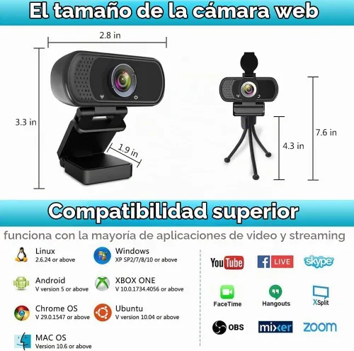 Vista 3 de ZIQIAN Cámara web 1080P con micrófono, cámara web HD USB para PC, ordenador