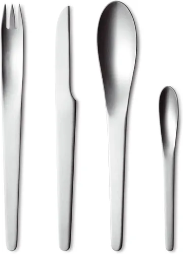 Vista 3 de Georg Jensen Arne Jacobsen - Juego de 4 tenedores, cucharas, cuchillos largos para parrilla y cucharas de té, acero inoxidable 18/8 mate, paquete