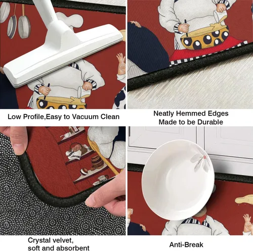 Vista 7 de Fat Chef - Juego de 2 alfombras y tapetes de cocina, alfombras rojas para decoración de cocina, tapetes con respaldo de goma antideslizante