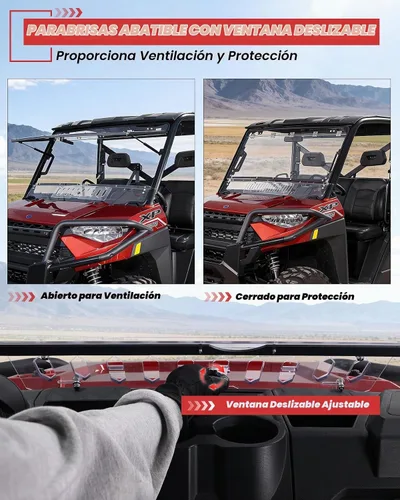 Vista 3 de StarknightMT Parabrisas abatible 3 en 1 compatible con Polaris Ranger XP