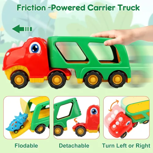 Vista 5 de Nicmore Juguetes para niños pequeños, camión de dinosaurios para niños: juguetes para niños de 2, 3, 4, 5 años, camión transportador de dinosaurios
