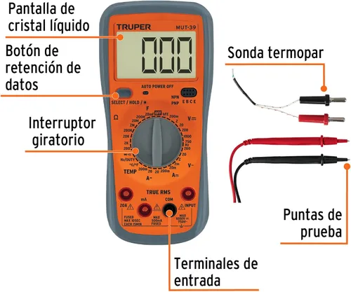 Vista 2 de TRUPER MUT-39 Multímetro digital profesional
