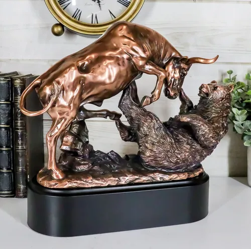 Vista 9 de Ebros Wall Street - Estatua de oso trouncing con base de pedestal, escultura de resina galvanizada de bronce de toro contra oso, regalos ideales